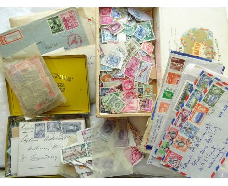 Worldwide Vintage accumulation of many hundreds of stamps in a small box, with early to mid-20th century British Commonwealth