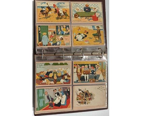 A Brown Album Containing over 225 Postcards, all of a comic or artist drawn nature and mainly earlier / pre 1920. Artists inc