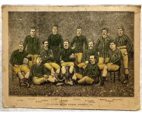 Aston Villa 1886-7 FA Cup Winners original print, laid on card. Back Row L-R: Frank Coulton, James Warner, Fred Dawson, Joe S