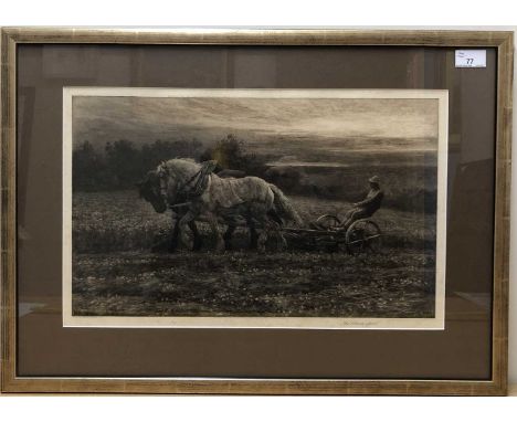 Herbert Thomas Dicksee (British, Late 19th/ Early 20th Century), 'The Clover Field' etching, 1907. Framed and glazed.12 x 19 