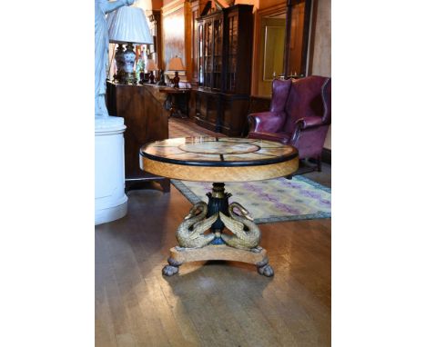 AN ITALIAN SCAGLIOLA CIRCULAR TABLE TOP19TH CENTURY Decorated with scenes of Rome 91cm diameter ON AN ASSOCIATED FRENCH BIRD'