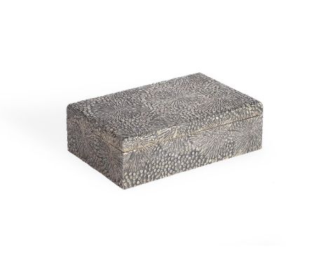 A RECTANGULAR SILVER CIGARETTE BOXSTUART DEVLIN, LONDON 1969With a textured finish16.5cm longWith a hardwood linerProvenance: