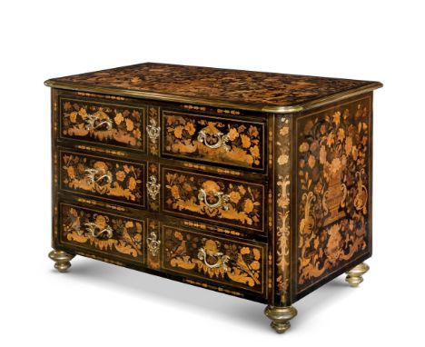 A CONTINENTAL EBONISED AND MARQUETRY COMMODEEARLY 18TH CENTURY88cm high, 127cm wide, 70cm deepProvenance:Barnwell Manor, Nort