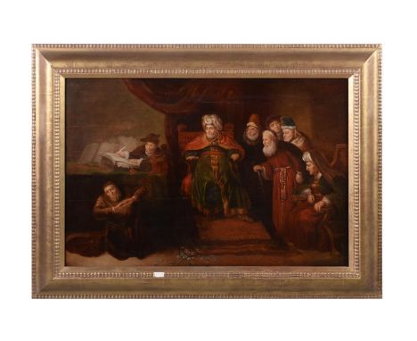 AFTER SALOMON KONINCKJUDAS RETURNING THE PIECES OF SILVEROil on panel53.5 x 80cmProvenance:Barnwell Manor, NorthamptonshireWi