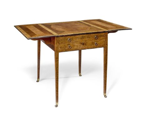 Y A GEORGE III BURR YEW, SYCAMORE AND TULIPWOOD METAMORPHIC PEMBROKE TABLE IN THE MANNER OF INCE & MAYHEW, CIRCA 1790 The sli