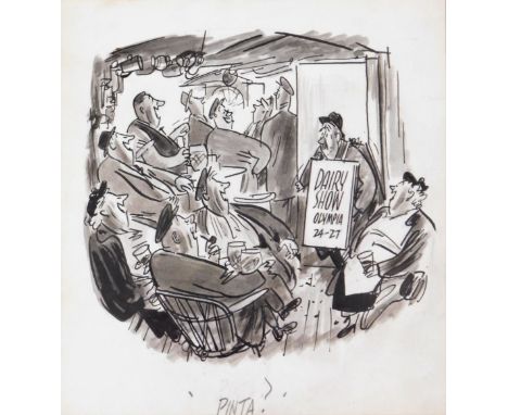 Gilbert Wilkinson (1891-1965). Pinta, Dairy Show pen and ink cartoon, with copy stamp to rear, dated 25th October 1960, the o