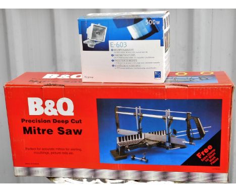 A B&amp;Q precision deep cut mitre saw and a flood light. (2 boxed)