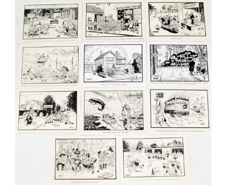 Terence Shelbourne (1930-2020). A group of pen and ink cartoons relating to local places and festivals, to include Grantham B