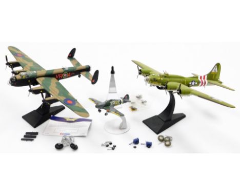 Various model air crafts, to include Sweet and Lovely, numbered 721, Corgi Lancaster model, Corgi B17 model, various stands, 
