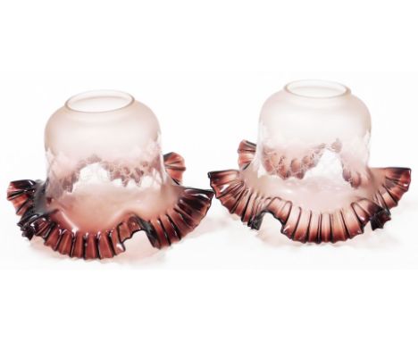 Two mid/late 20thC style purple oil lamp glass shades, 25cm wide.
