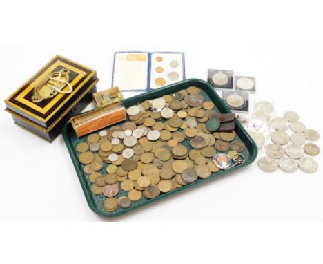 A quantity of decimal and pre-decimal coinage, to include collectors crowns, Britain's First Decimal Coin Set, three two poun