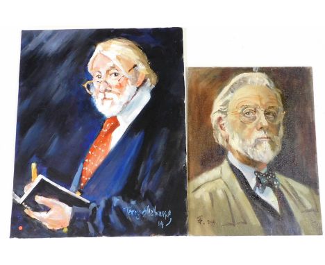 Terry Shelbourne (1930-2020). Portrait of a gentleman, oil on panel, signed and dated '94, 41cm x 30cm, and another of a gent