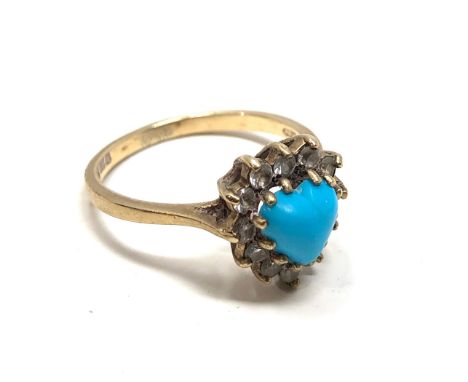 9ct gold vintage blue stone heart &amp; clear stone ring (2.6g) 