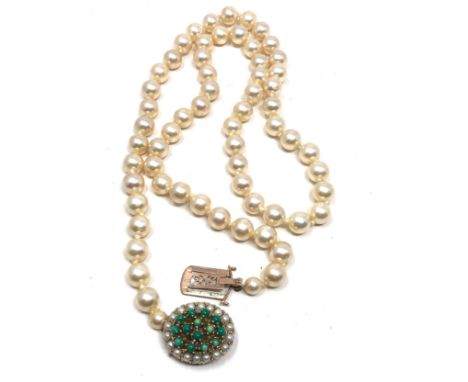 9ct gold clasp antique turquoise &amp; pearl single strand necklace (55.7g) 