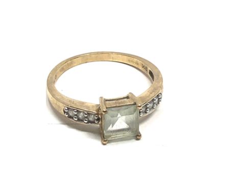 9ct gold prasiolite &amp; diamond ring (2.7g) 