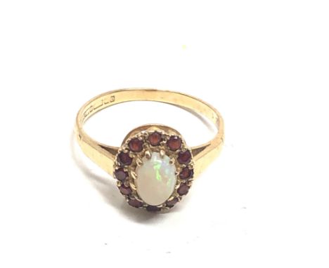 9ct gold garnet &amp; opal halo dress ring (2.3g) 