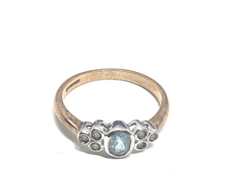 9ct gold diamond &amp; aquamarine ring (2.3g) 