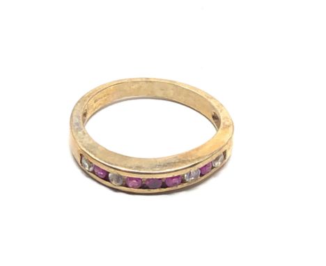 9ct gold ruby &amp; clear stone ring (3g) 