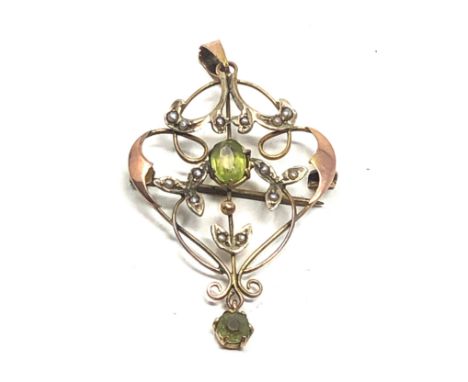9ct gold antique seed pearl &amp; green garnet  pendant &amp; brooch (2.7g) 