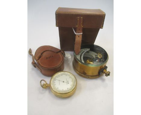 A cased galvanometer together with a military issue cased pocket barometer (2)