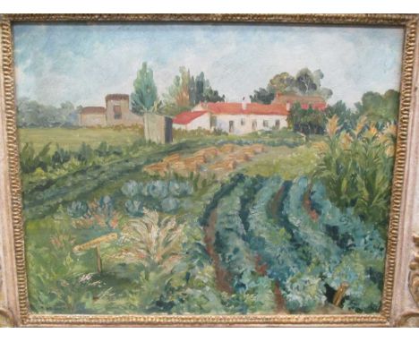 R. Williams, a vegetable plot with cottage beyond, signed, oil on board, 40 x 50cm