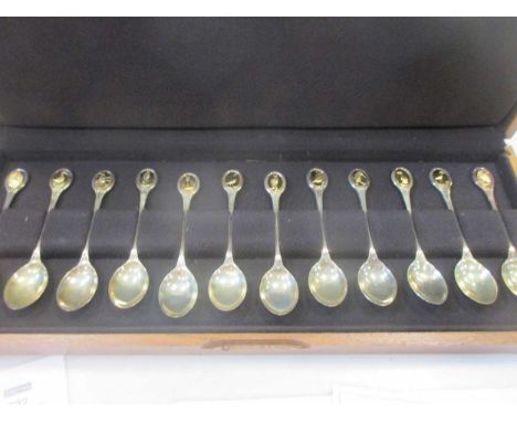 A cased set of twelve silver RSPB teaspoons