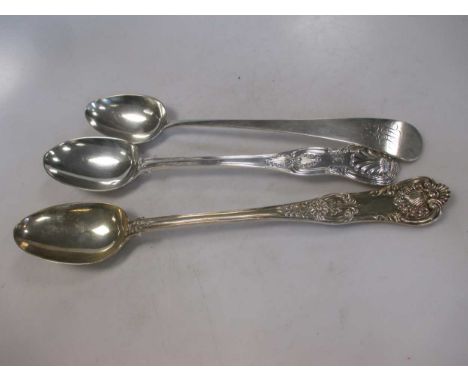 A Georgian and two Victorian silver basting spoons 17ozt gross (3)