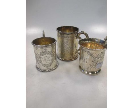 Three Victorian silver christening tankards, 12.9ozt gross (3)