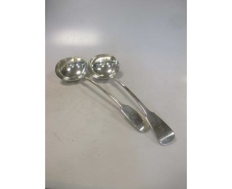 A Georgian and a Victorian silver soup ladle, each 'Fiddle' pattern with oval bowl, 16.2ozt gross (2)