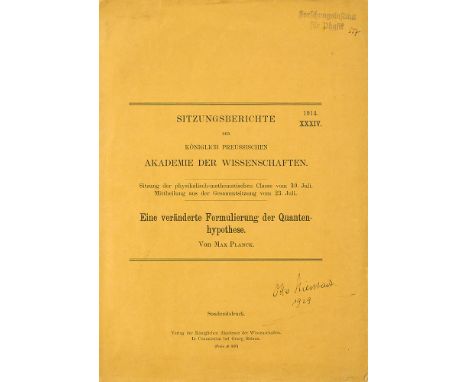   Physik - - Max Planck. Eine veränderte Formulierung der Quantenhypothese. Sitzungsberichte der Königlich Preussischen Akade