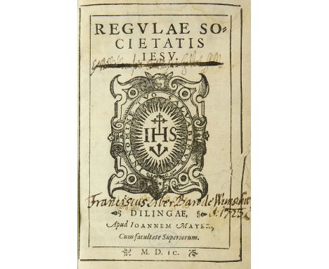  Claudio Acquaviva. Ratio atq(ue) Institvtio Stvdiorvm Societatis Iesv. Svperiorvm permissv. Mainz, Balthasar Lipp, 1600. Tit