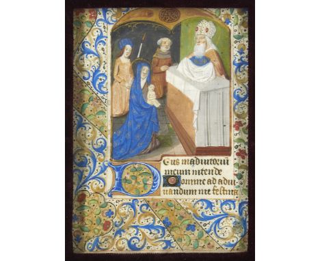   Buchmalerei - Stundenbuchblätter - - Stundenbuchblatt mit der Darstellung der Darbringung im Tempel. Mit einer gezeichneten