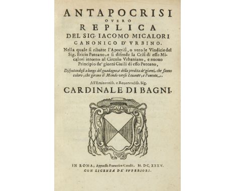   Astronomie - - Giacomo Micalori. Antapocrisi overo Replica (...) nella quale si ribatte l'Apocrisi, o vero le Vindicie del 