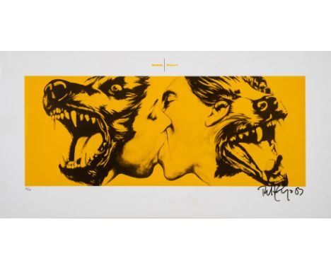 Robert Longo (b.1953)Strong in Love (Yellow)Offset lithograph printed in colours, 1989-1991, signed in black pen, numbered fr