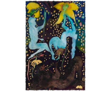 Chris Ofili (b.1968)Afternoon with La Soufrière (Prelude 4) Digital print in colours hand-embellished with gold leaf, 2021, s