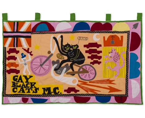 Grayson Perry (b.1960)Gay Black Cats MCHandmade cotton fabric and embroidery appliqué flag, 2017, signed and numbered from th