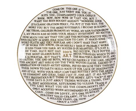 Grayson Perry (b.1960)100% ArtGlazed porcelain plate, 2020, from the edition of an unknown size, published by the Holburne Mu