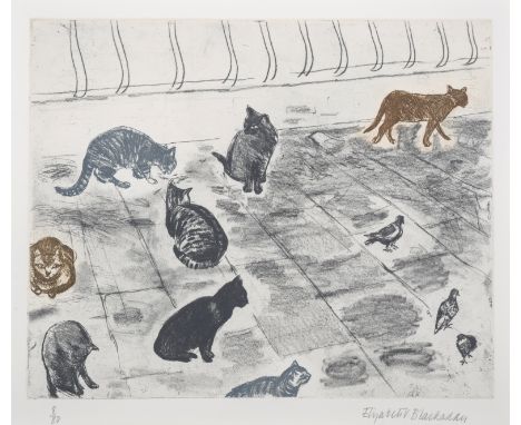 Elizabeth Blackadder (1931-2021)Venice CatsEtching printed in colours, 2003, signed in pencil, numbered from the edition of 8