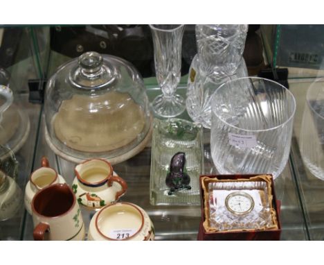 Royal Brierley glass clock and vase with other crystal and ceramic collectibles