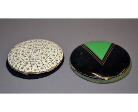 An Austrian white-metal and enamel circular compact, plus another 