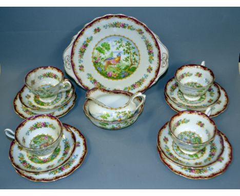 A Royal Albert "Chelsea Bird" twelve-place tea service, comprising two sandwich plates, milk jug, sugar bowl, twelve cups, sa