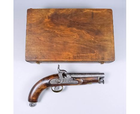 An Early Victorian .54 Calibre Percussion Cap Coast Guards Pistol, the 6ins steel barrel bearing Belgium proof marks, plain T