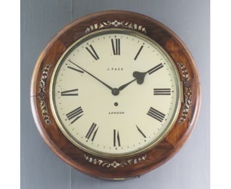 An Early Victorian Rosewood Cased Dial Wall Clock, by J. Page of London, the 12ins diameter painted dial with Roman numerals,