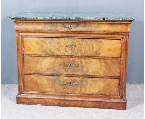 A 19th Century Continental "Empire" Figured Mahogany Commode with Green Veined Marble Slab Top, the top with rounded front co