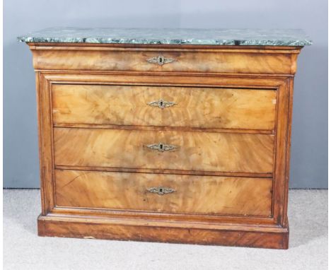 A 19th Century Continental "Empire" Figured Mahogany Commode with Green Veined Marble Slab Top, the top with rounded front co