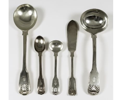 A Silver Fiddle, Thread and Shell Pattern Part Table Service, by various makers and dates, comprising, eighteen soup spoons, 