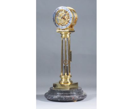 A Modern Chinese Made Lacquered Brass Skeletonised Spring Driven Pillar Clock in the manner of William Smith of Musselburgh, 