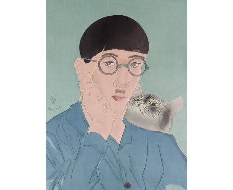 Tsuguharu Foujita (1886-1968) - Woodcut in colours - Self-portrait, 13.12ins (33.3cm) x 9.75ins (24.8cm), unframed Provenance