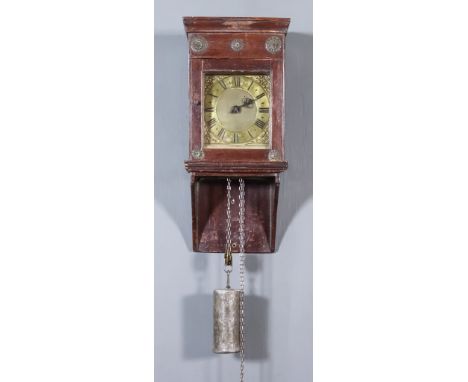 An 18th Century Oak Cased Wall Clock, the 6ins square brass dial with single hand and chapter ring with Roman numerals, matte