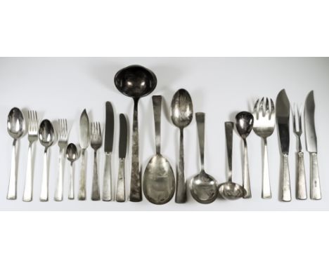 A Mid 20th Century WMF Plated Table Service for Twelve Place Settings, with plain angular handles, comprising - twelve table 